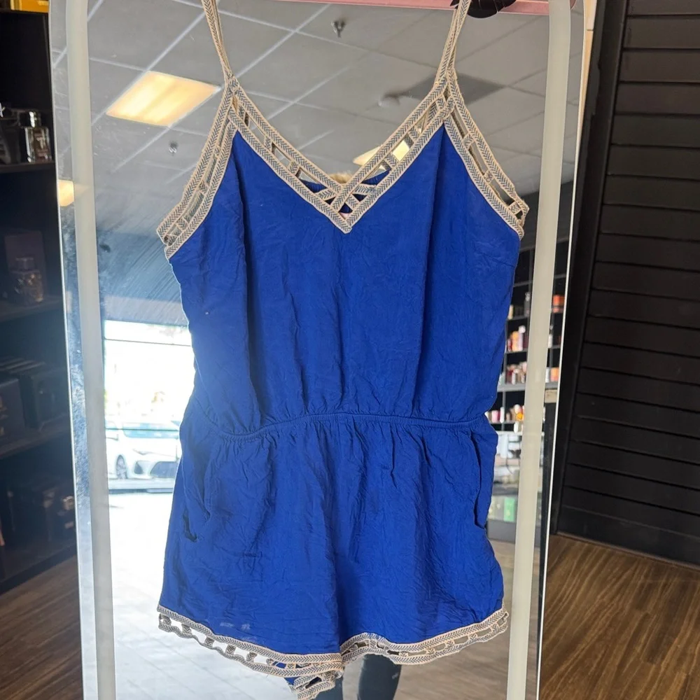 Blue Romper with blue trim - Picture 1 of 3